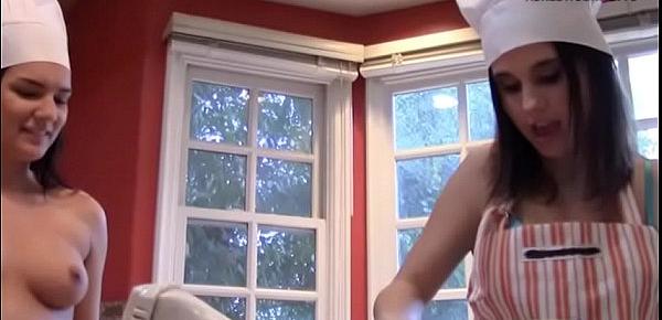  Pretty teen babes pounded in the kitchen